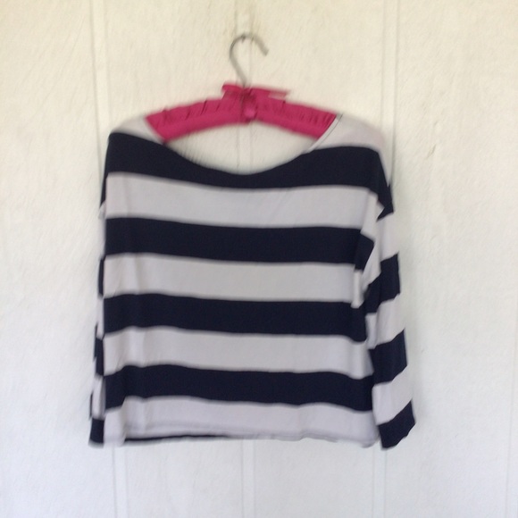 THREE DOTS NAUTICAL STRIPE WOMENS BOAT NECK THREE QUARTER SLEEVE TEE SHIRT XS - Picture 13 of 13